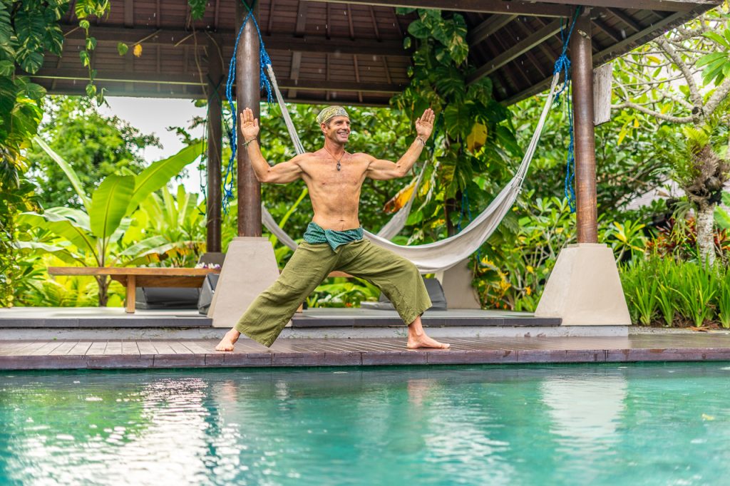 Yoga by pool